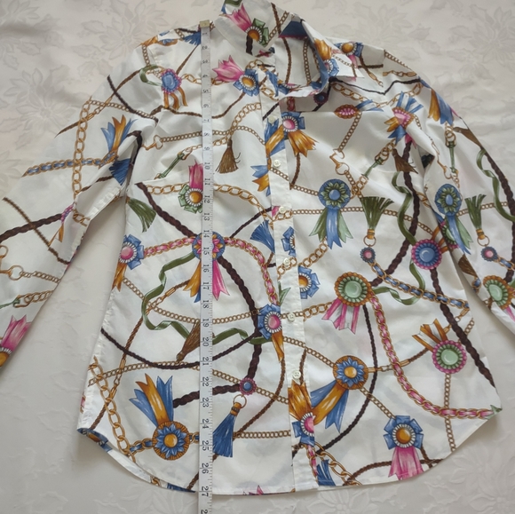 Talbots links and ribbons chain link equestrian print long sleeves shirt - Picture 4 of 9